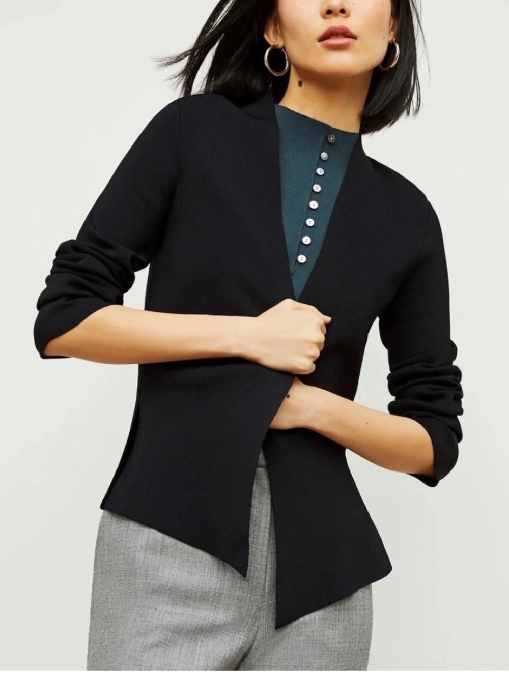 MM. LaFleur Woolf Black Stretch Knit Open Blazer Jacket Cardigan Jardigan Sz XL